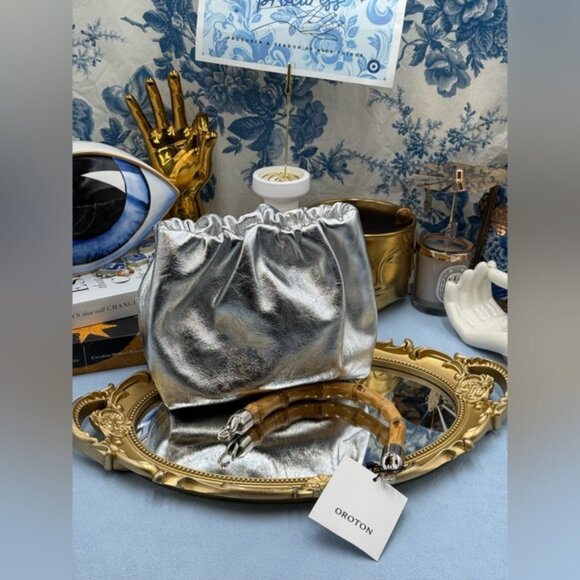 🆕 OROTON 🧿 NWT Gretel Mini Top Handle, Metallic Silver - Picture 10 of 16